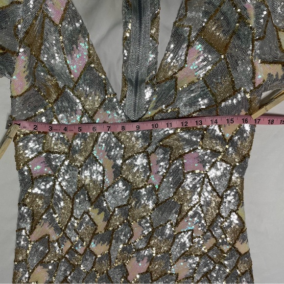 Silver and Gold Sequin Dress with Ruffle Hem - Picture 10 of 16